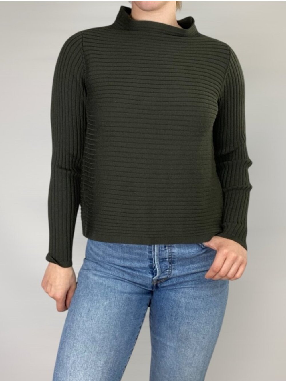 EILEEN FISHER | Ribbed Merino Wool Funnel Neck Sweater | "Woodland" | Size S - Picture 3 of 9